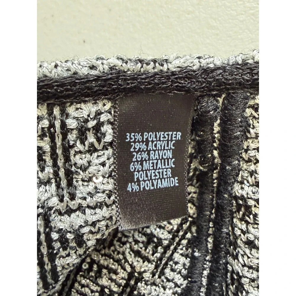 St‎ John Metallic Sequins Knit Tweed A-Line Mini Skirt Black Silver 8 M